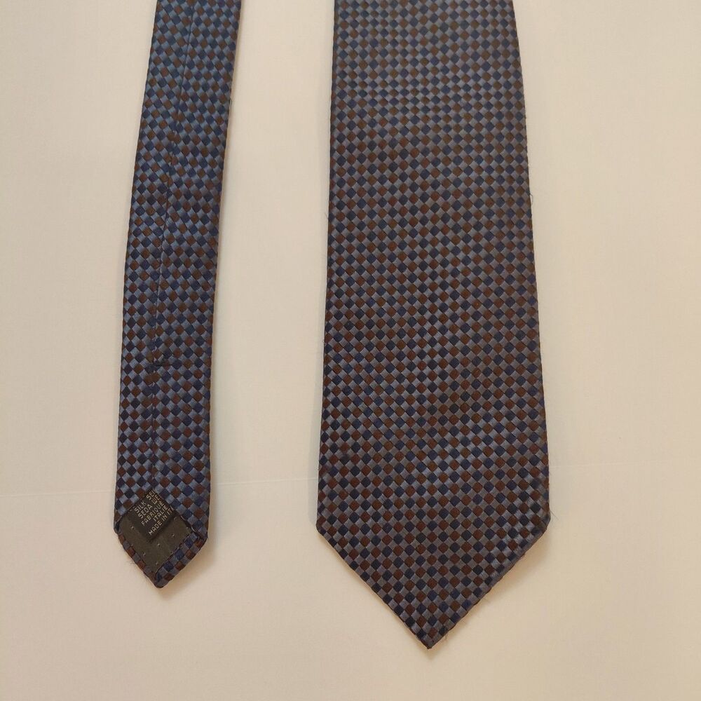 Gianfranco Ferre Tie Silk Blue Geometric Micro Check Italy Men’s 57"x3.5"